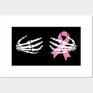 Breast Cancer Awareness Skeleton Hands Pink Ribbon Posters and Art